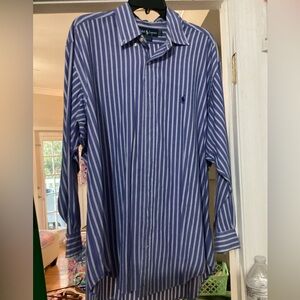 Ralph Lauren, men’s Yarmouth button down shirt size 17 1/2–34 blue white stripe